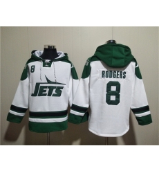 Men New York Jets 8 Aaron Rodgers White Ageless Must Have Lace Up Pullover Hoodie