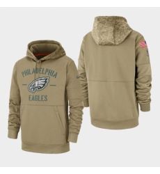 Mens Philadelphia Eagles Tan 2019 Salute to Service Sideline Therma Pullover Hoodie