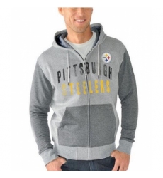 NFL Pittsburgh Steelers G III Sports by Carl Banks Safety Tri Blend Full Zip Hoodie Heathered Gray