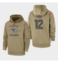 Mens Seattle Seahawks 12th Fan 2019 Salute to Service Sideline Therma Pullover Hoodie Tan