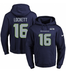 NFL Mens Nike Seattle Seahawks 16 Tyler Lockett Navy Blue Name Number Pullover Hoodie