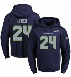 NFL Mens Nike Seattle Seahawks 24 Marshawn Lynch Navy Blue Name Number Pullover Hoodie