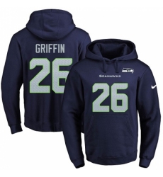 NFL Mens Nike Seattle Seahawks 26 Shaquill Griffin Navy Blue Name Number Pullover Hoodie