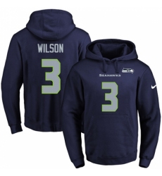 NFL Mens Nike Seattle Seahawks 3 Russell Wilson Navy Blue Name Number Pullover Hoodie