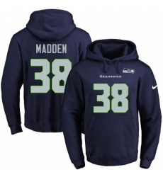 NFL Mens Nike Seattle Seahawks 38 Tre Madden Navy Blue Name Number Pullover Hoodie