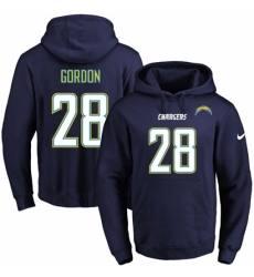 NFL Mens Nike Los Angeles Chargers 28 Melvin Gordon Navy Blue Name Number Pullover Hoodie