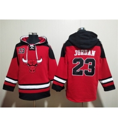 Men Chicago Bulls 23 Michael Jordan Red Black Ageless Must Have Lace Up Pullover Hoodie