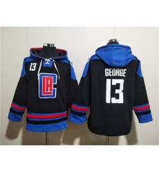Men Los Angeles Clippers 13 Paul George Black Blue Lace Up Pullover Hoodie