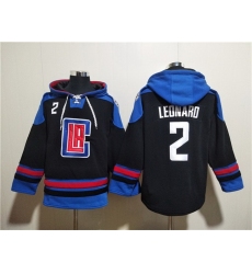 Men Los Angeles Clippers 2 Kawhi Leonard Black Blue Lace Up Pullover Hoodie