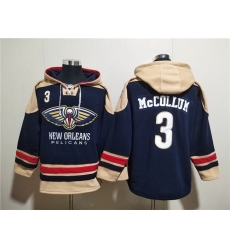 Men New Orleans Pelicans 3 CJ McCollum Navy Ageless Must Have Lace Up Pullover Hoodie