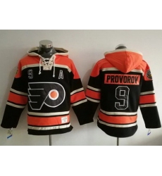 Flyers #9 Ivan Provorov Black Sawyer Hooded Sweatshirt Stitched NHL Jersey