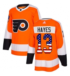 Men Philadelphia Flyers #13 Kevin Hayes Orange Home Authentic USA Flag NHL Jersey