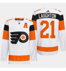 Men Philadelphia Flyers 21 Scott Laughton White 2024 Stadium Series Stitched Jersey