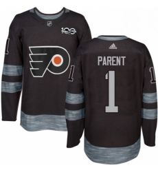 Mens Adidas Philadelphia Flyers 1 Bernie Parent Authentic Black 1917 2017 100th Anniversary NHL Jersey 