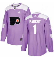 Mens Adidas Philadelphia Flyers 1 Bernie Parent Authentic Purple Fights Cancer Practice NHL Jersey 