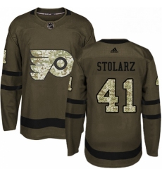 Mens Adidas Philadelphia Flyers 41 Anthony Stolarz Premier Green Salute to Service NHL Jersey 