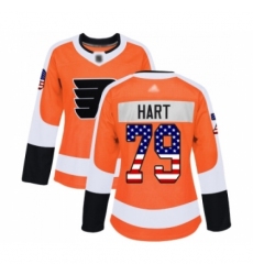Women Philadelphia Flyers #79 Carter Hart Authentic Orange USA Flag Fashion Hockey Jersey