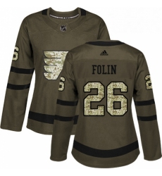 Womens Adidas Philadelphia Flyers 26 Christian Folin Authentic Green Salute to Service NHL Jersey 