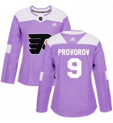 Womens Adidas Philadelphia Flyers 9 Ivan Provorov Authentic Purple Fights Cancer Practice NHL Jersey 