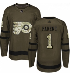 Youth Adidas Philadelphia Flyers 1 Bernie Parent Premier Green Salute to Service NHL Jersey 