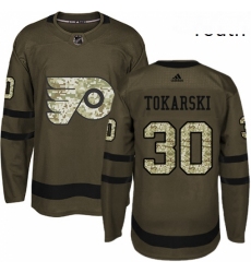 Youth Adidas Philadelphia Flyers 30 Dustin Tokarski Authentic Green Salute to Service NHL Jersey 