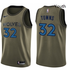 Youth Nike Minnesota Timberwolves 32 Karl Anthony Towns Swingman Green Salute to Service NBA Jersey