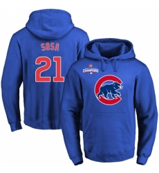 MLB Men Chicago Cubs 21 Sammy Sosa Royal Team Color Primary Logo Pullover Hoodie