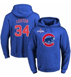 MLB Men Chicago Cubs 34 Jon Lester Royal Team Color Primary Logo Pullover Hoodie