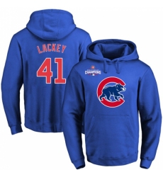 MLB Men Chicago Cubs 41 John Lackey Royal Team Color Primary Logo Pullover Hoodie