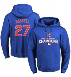 Men Chicago Cubs 27 Addison Russell Blue 2016 World Series Champions Pullover MLB Hoodie