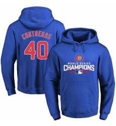 Men Chicago Cubs 40 Willson Contreras Blue 2016 World Series Champions Pullover MLB Hoodie