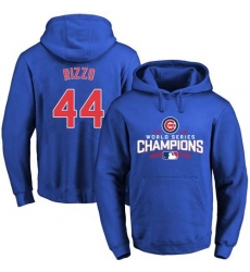 Men Chicago Cubs 44 Anthony Rizzo Blue 2016 World Series Champions Pullover MLB Hoodie