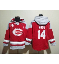 Men Cincinnati Reds 14 Pete Rose Red Ageless Must Have Lace Up Pullover Hoodie