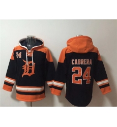 Men Detroit Tigers 24 Miguel Cabrera Black Orange Lace Up Pullover Hoodie