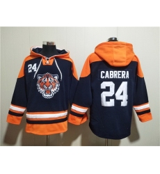 Men Detroit Tigers 24 Miguel Cabrera Navy Orange Lace Up Pullover Hoodie