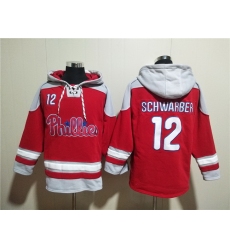 Men Philadelphia Phillies 12 Kyle Schwarber Red Ageless Must Have Lace Up Pullover Hoodie