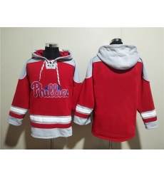 Men Philadelphia Phillies Blank Red Ageless Must Have Lace Up Pullover Hoodie
