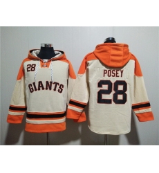 Men San Francisco Giants 28 Buster Posey Cream Ageless Must Have Lace Up Pullover Hoodie