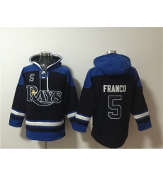 Men Tampa Bay Rays 5 Wander Franco Black Blue Lace Up Pullover Hoodie