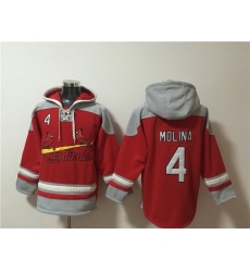 Men St Louis Cardinals 4 Yadier Molina Ageless Must Have Lace Up Pullover Hoodie