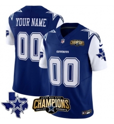 Men Dallas Cowboys Active Player Custom Blue White 2023 F U S E  NFC East Champions Patch Stitched Football Jersey