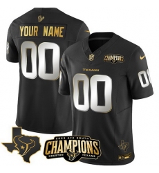 Men Houston Texans Active Player Custom Black Golden 2023 F U S E  AFC South Champions Patch And Team Logo Patch Limited Stitched Football Jersey