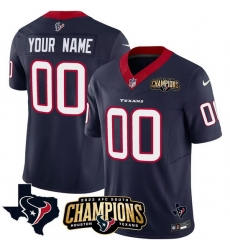 Men Houston Texans Active Player Custom Navy 2023 F U S E  AFC South Champions Patch And Team Logo Patch Limited Stitched Football Jersey