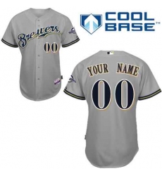 Men Women Youth All Size Milwaukee Brewers Custom Jerseys Grey 3