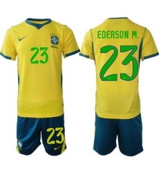 Youth Brazil 2026 FIFA World Cup Yellow Home Soccer Jersey EDERSON M. #23 Green Youth Brazil 2026 FIFA World Cup Yellow Home Soccer Jersey EDERSON M. #23 Green