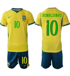 Youth Brazil 2026 FIFA World Cup Yellow Home Soccer Jersey RONALDINHO #10 Green Youth Brazil 2026 FIFA World Cup Yellow Home Soccer Jersey RONALDINHO #10 Green