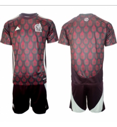 Men Mexico Team Blank 2024 25 Burgundy Home Soccer Jersey Suit