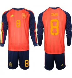 Spain 2026 FIFA World Cup Soccer Jersey Red LONG #8 XAVI Spain 2026 FIFA World Cup Soccer Jersey Red LONG #8 XAVI