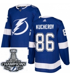 Men Adidas Tampa Bay Lightning 86 Nikita Kucherov Premier Royal Blue Home NHL Stitched 2021 Stanley Cup Champions Patch Jersey