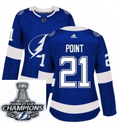 Women Adidas Tampa Bay Lightning 21 Brayden Point Authentic Royal Blue Home NHL Stitched 2021 Stanley Cup Champions Patch Jersey